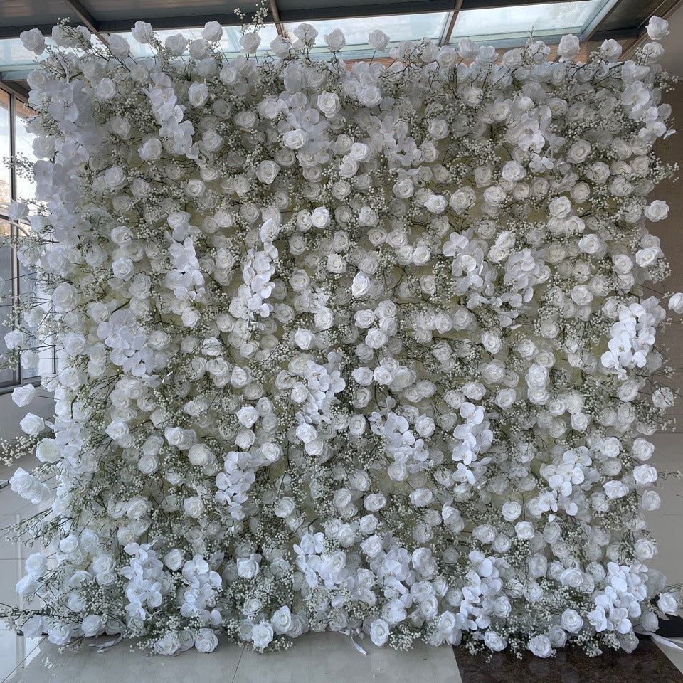 White Baby's Breath Artificial Silk  Flower Wall Backdrop Rental