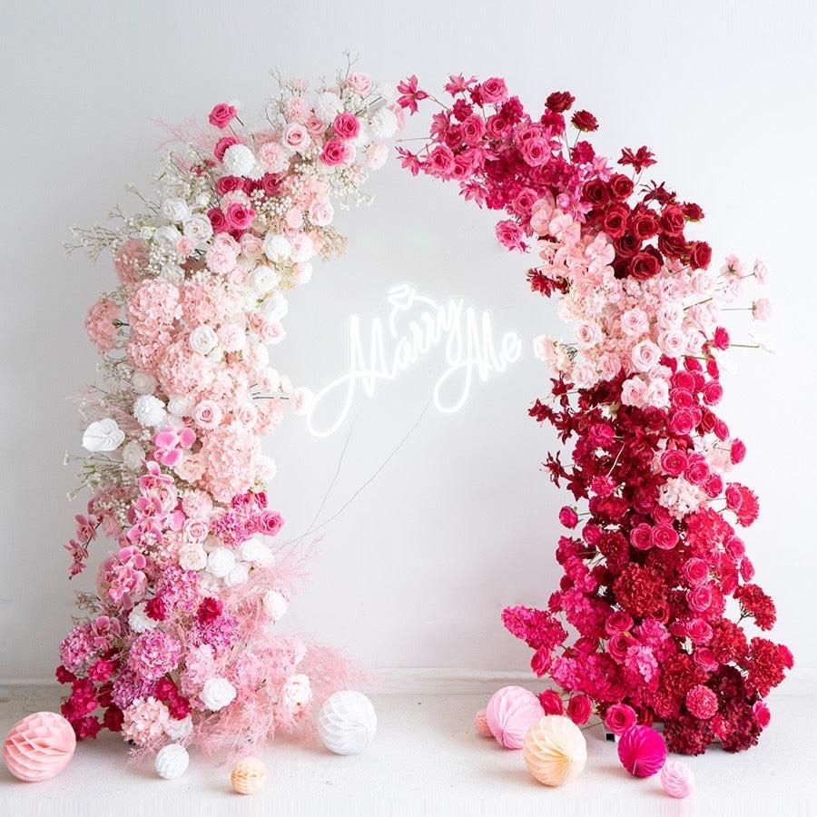 Hot Pink Artificial Silk Flower Arrangement Arch Backdrop Rental in Chicago