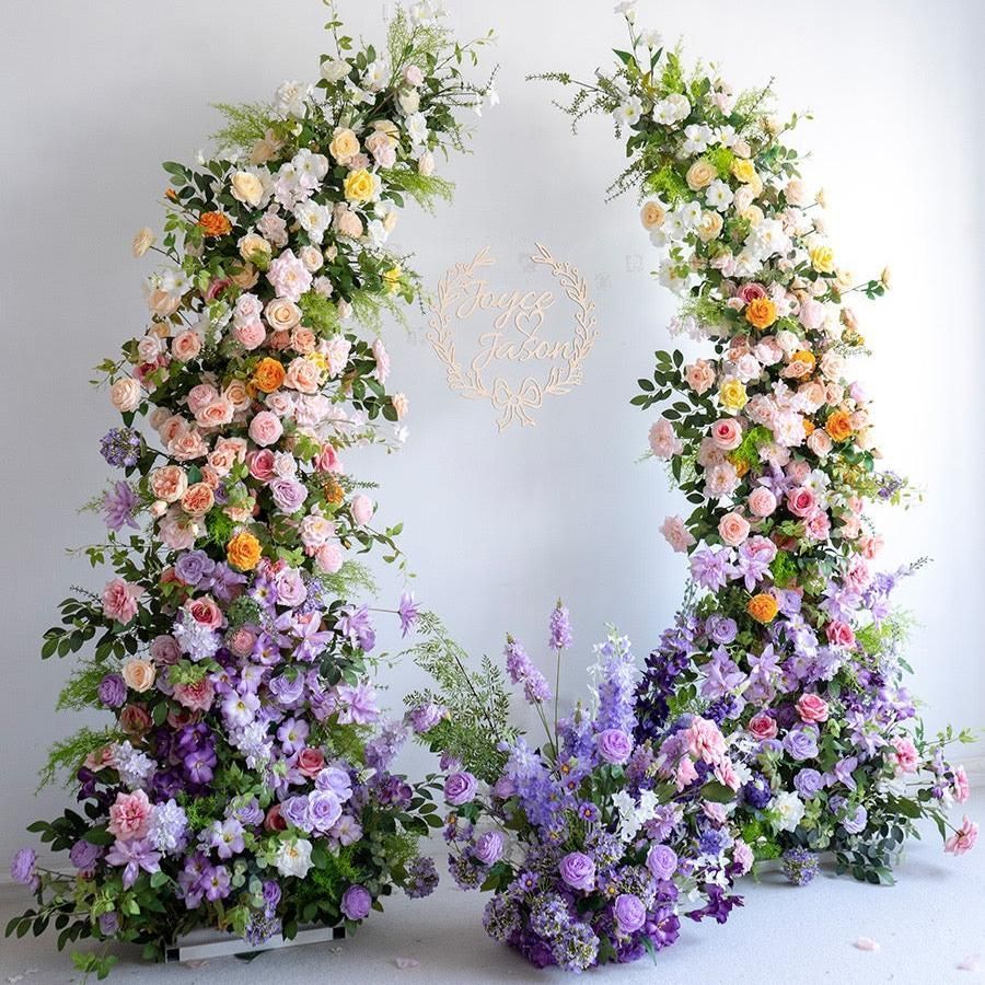 Spring Color Artificial Silk Flower Arrangement Pillars Arch Backdrop Rental in Chicago