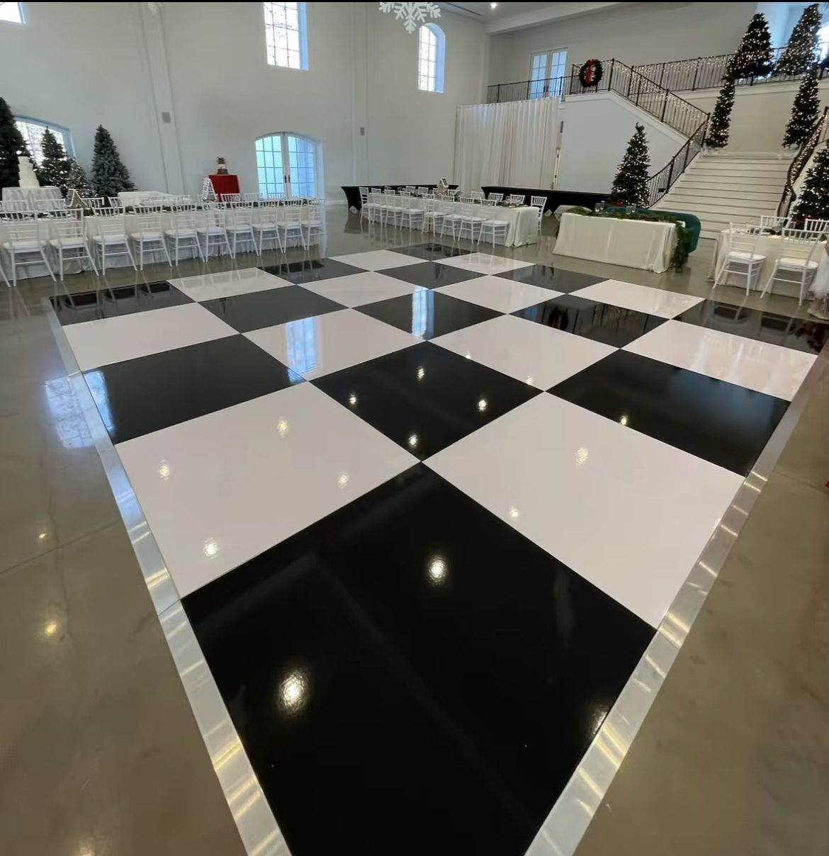 Black and white dance floor rentals in Chicago for weddings, parties, and event