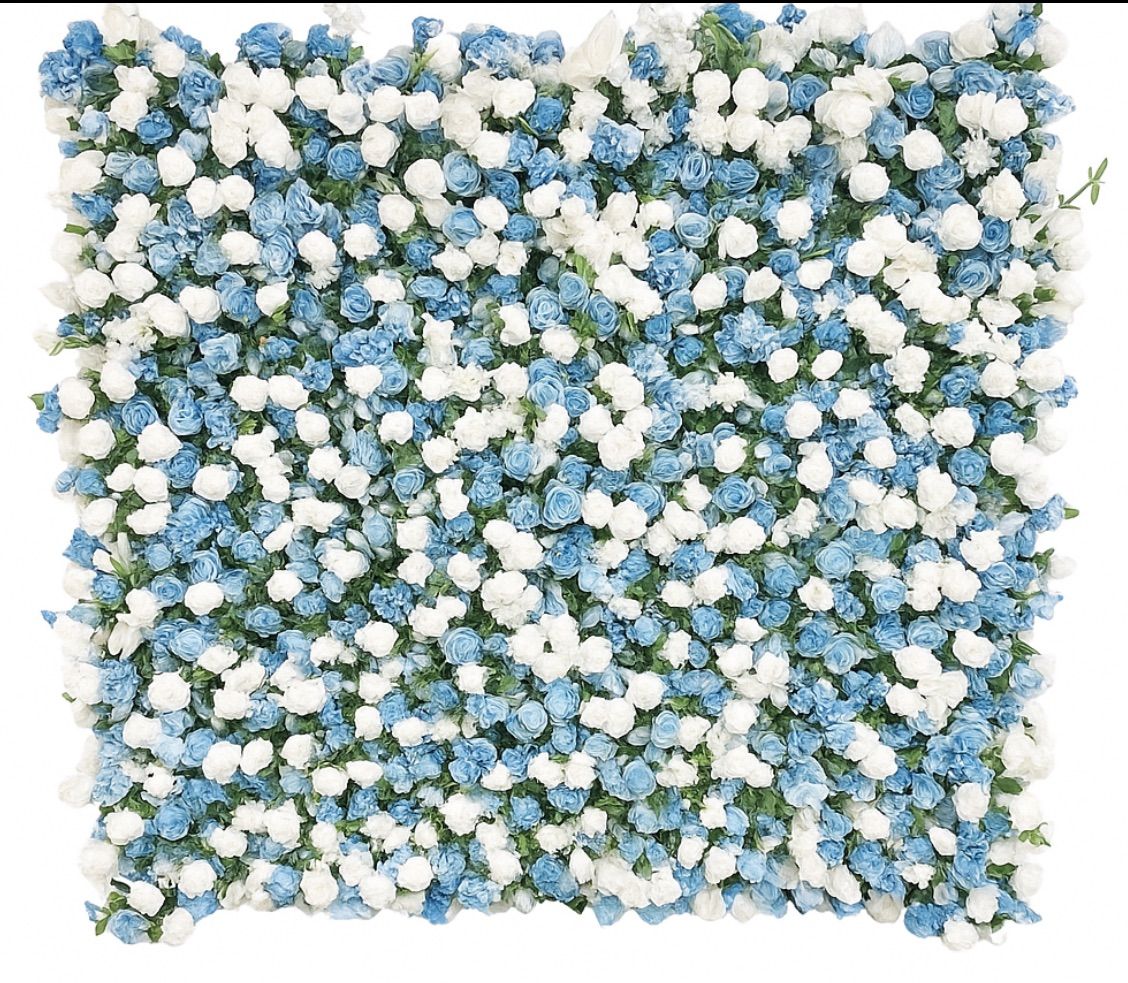 8'x8' Blue & White Flower Wall Baby Shower Backdrop Rental – Chicago