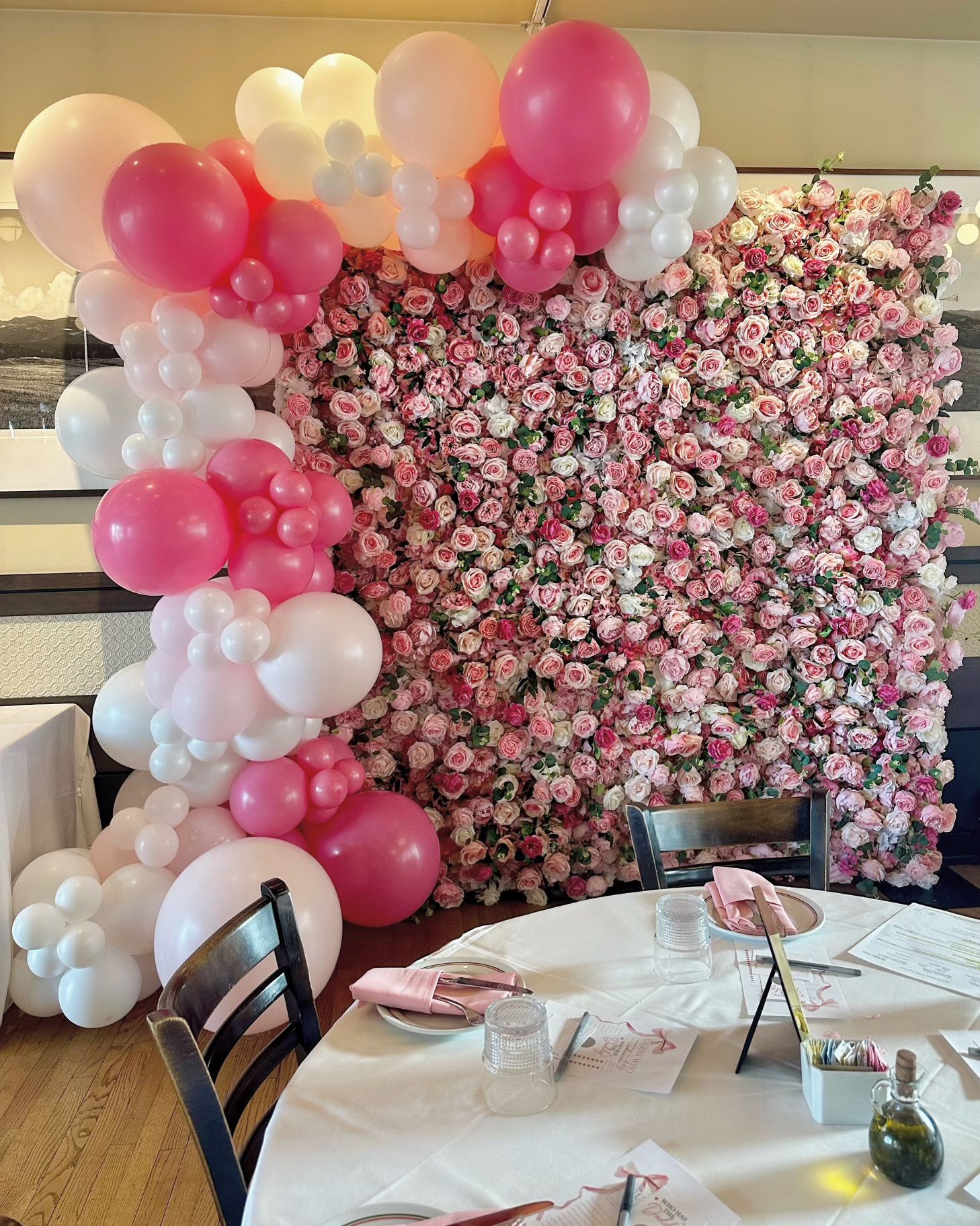 Pink Rose Flower Wall Backdrop Rental For Baby Shower in Chicago