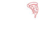 Red outline of a pizza slice with cheese dripping down.