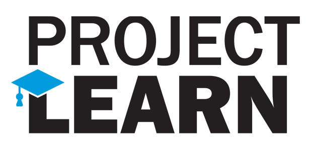 Project Learn logo with black text and a blue graduation cap icon