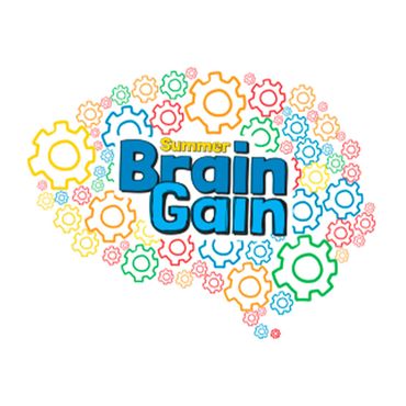 Colorful “Summer Brain Gain” text surrounded by multicolored gear icons