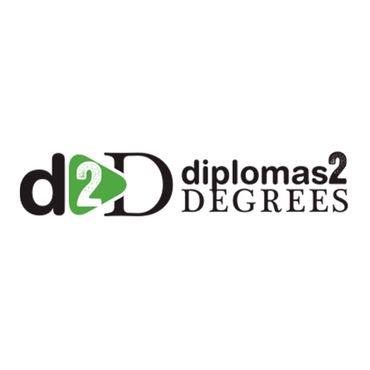 Diplomas2Degrees logo in black and green with stylized d2D text
