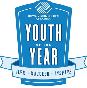 Boys & Girls Clubs of America Youth of the Year blue award badge with “Lead • Succeed • Inspire” ribbon