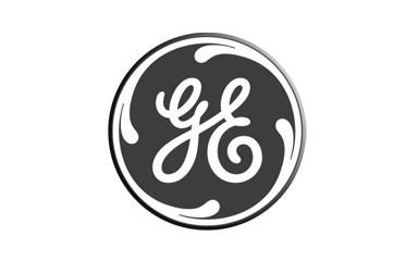 The ge logo is black and white and has a swirl in the middle.