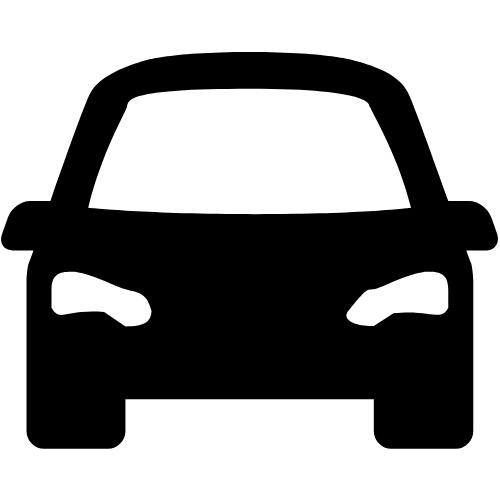 A black and white silhouette of a car on a white background.