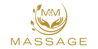 Logo of "MM Massage" in gold with hands and leaves, text "MASSAGE" below.