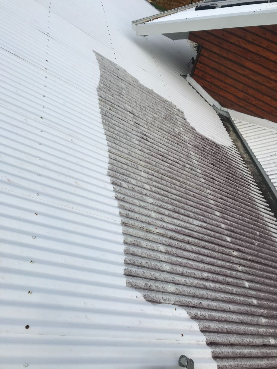 Corrugated Roof During Pressure Cleaning — Derek's Dirty Deeds In Booral, QLD