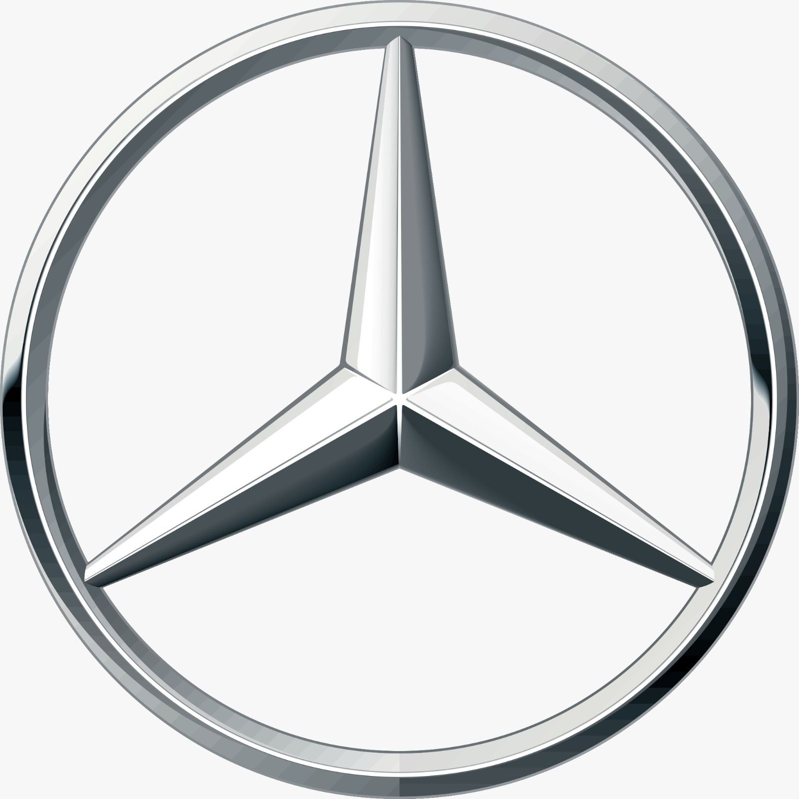 Logo Mercedes-Benz: una stella a tre punte argentata all'interno di un cerchio argentato.