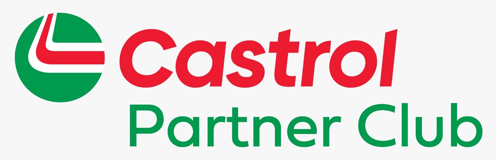 Logo del Castrol Partner Club con emblema verde e rosso e testo rosso su sfondo bianco.