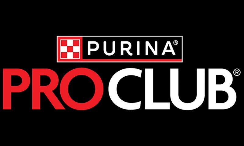 Purina pro club logo on a black background