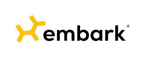 A logo for a company called embark with a yellow star.