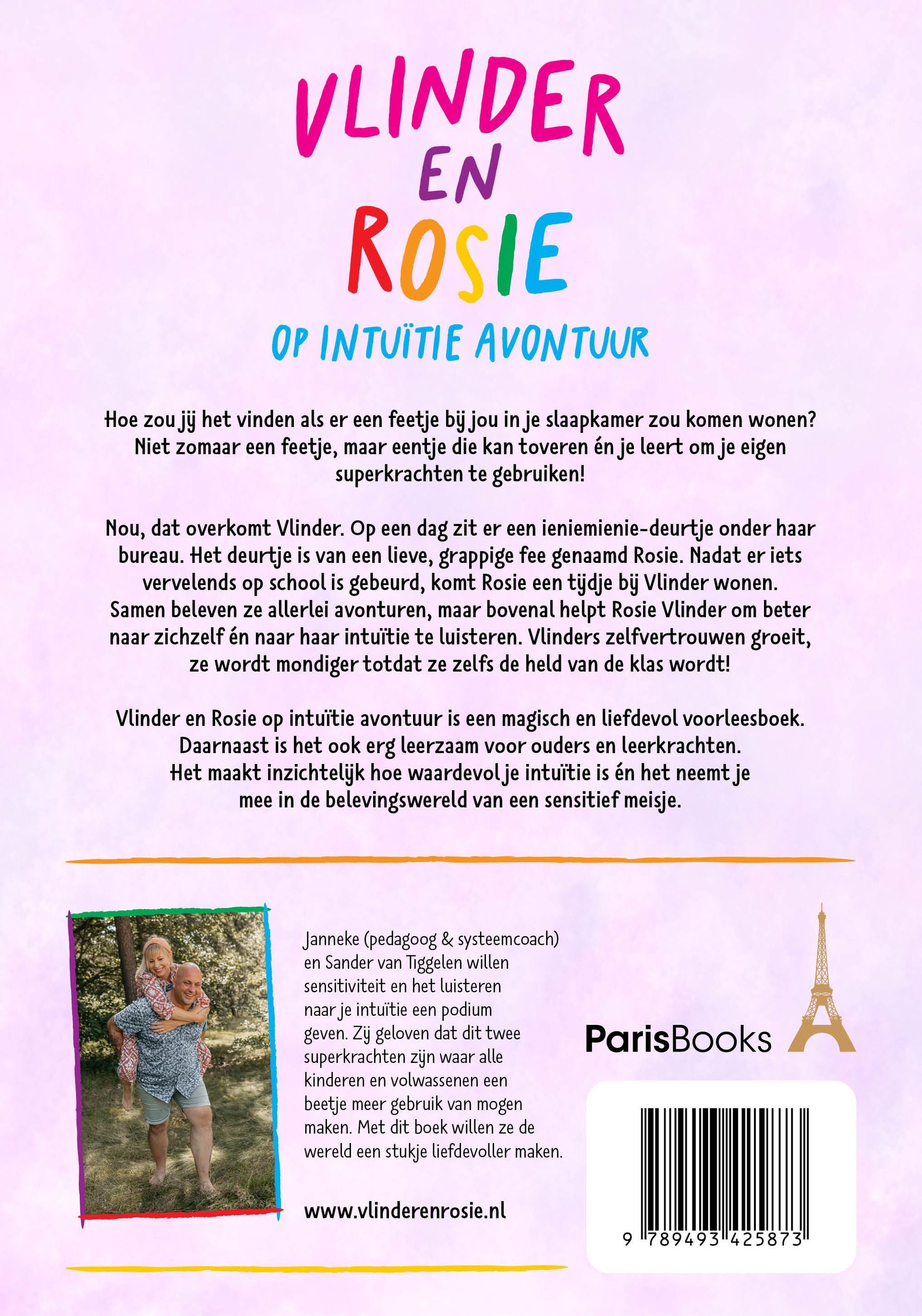 Achterkant Vlinder en Rosie op Intuïtie avontuur. Feetje Rosie helpt Vlinder Sensitivitiet te omarmen en je Intuïtie te herkennen