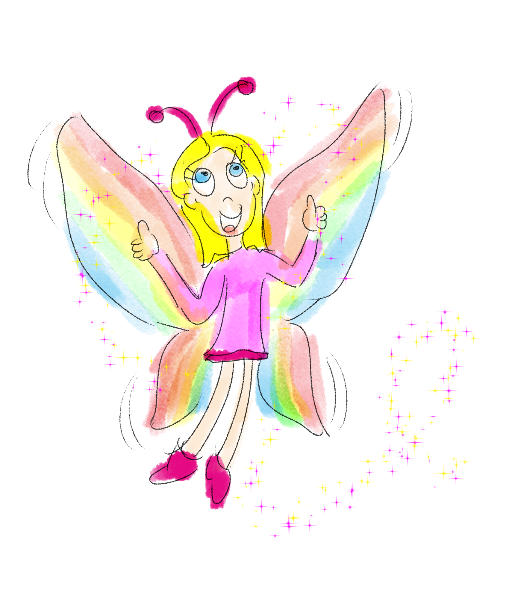 Tekening van het feetje Rosie uit het voorleesboek over hooggevoeligheid.