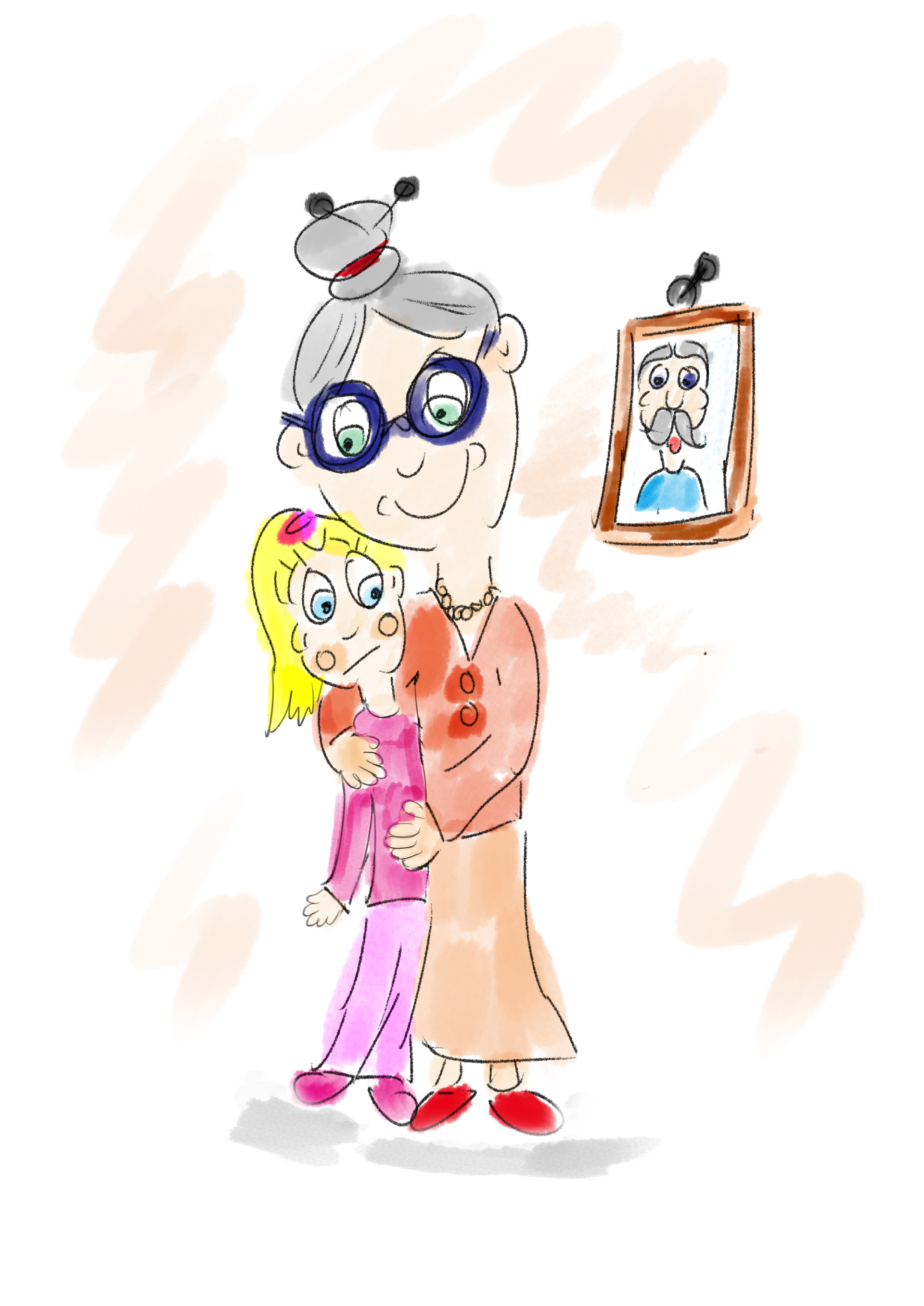 Liefdevolle illustratie van Vlinder met haar oma