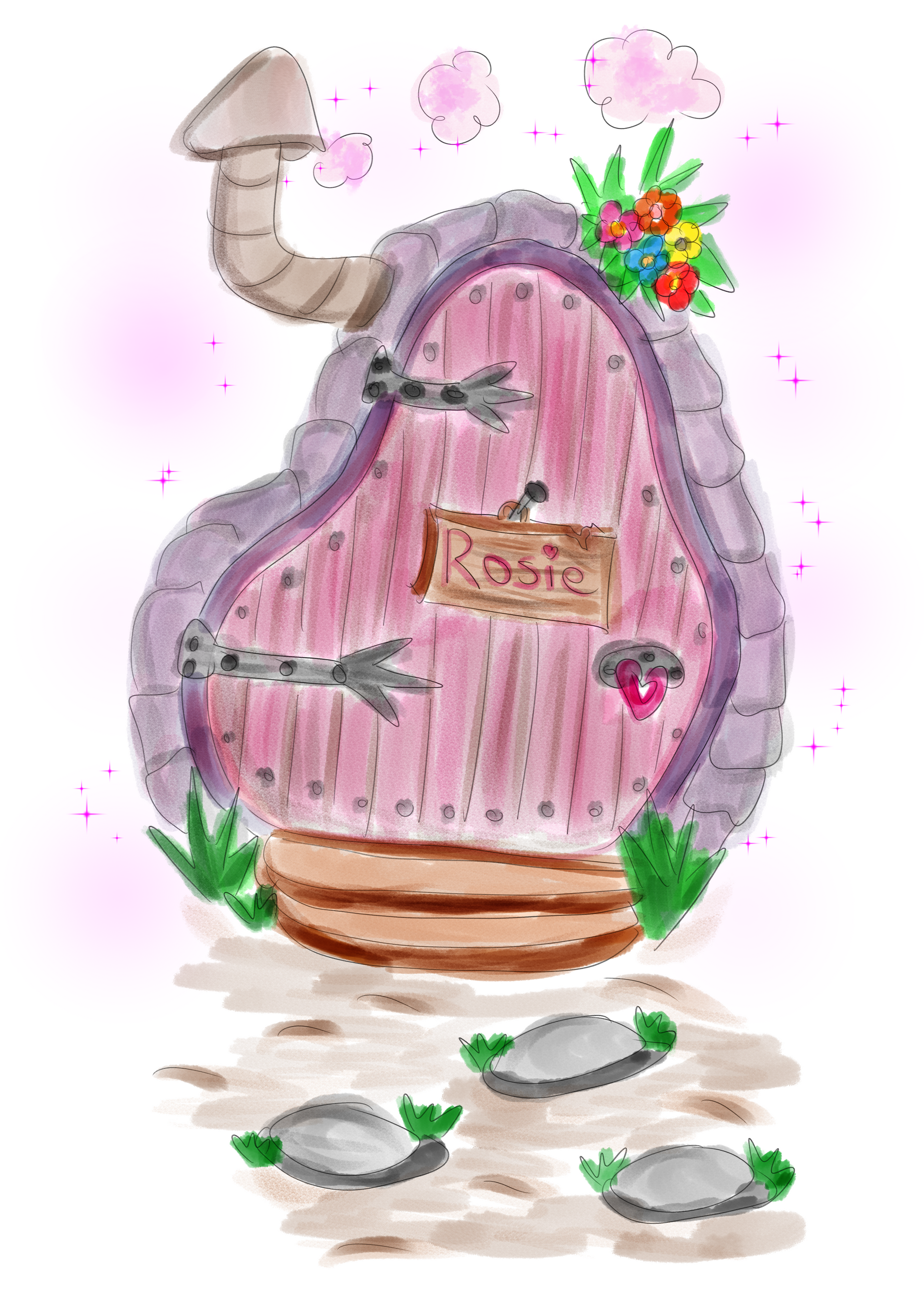 Illustratie van het magische roze deurtje uit Vlinder en Rosie op intuïtie avontuur