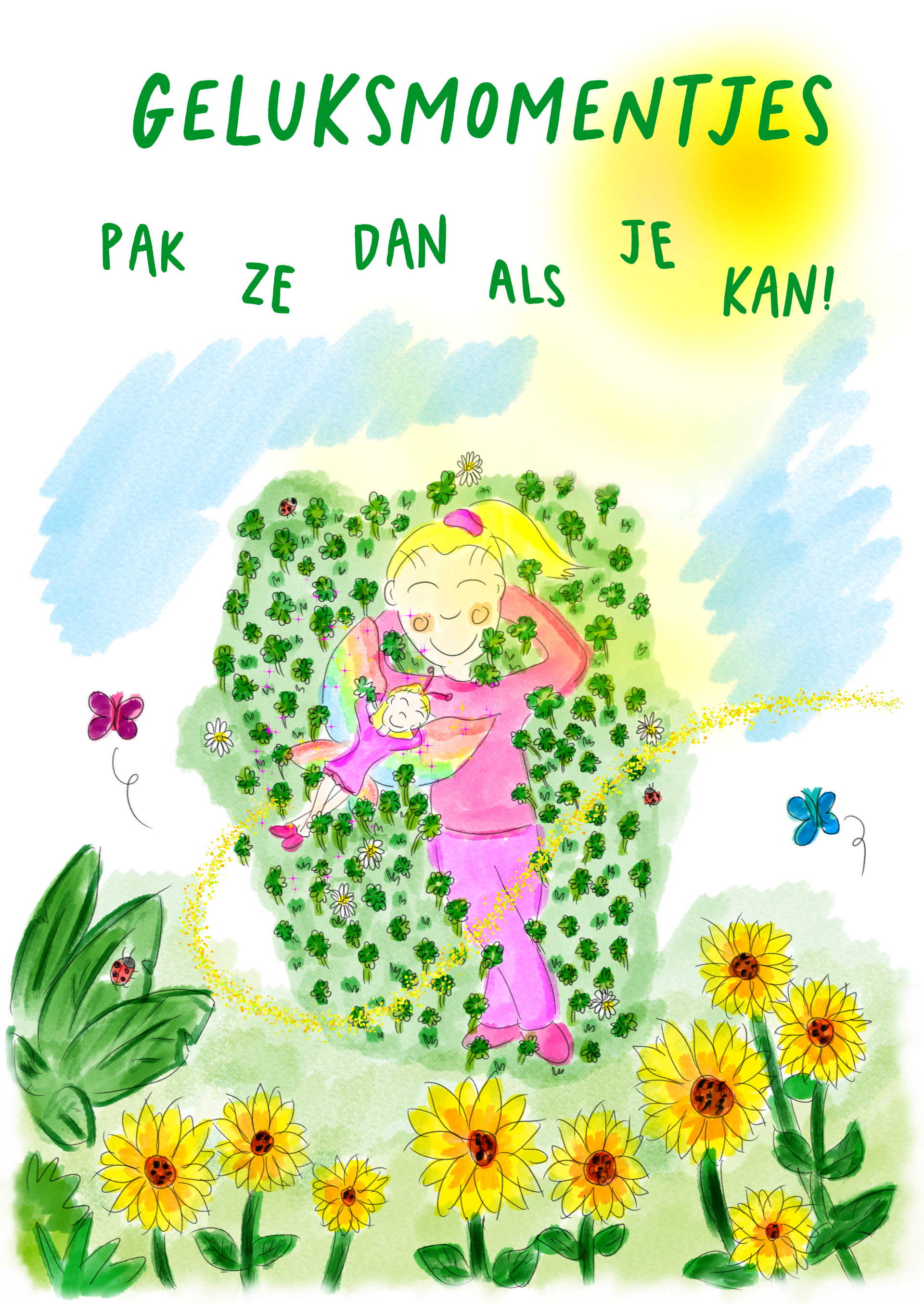 Kaartje van de hoofdpersonen uit het kinderboek Vlinder en Rosie