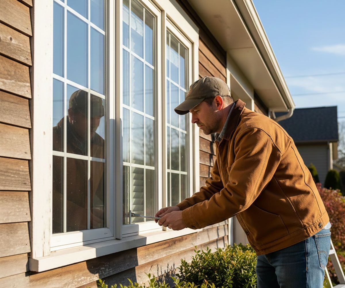 Home inspector checking the windows of a Avon Lake, OH home being sold by Ericka Bazzo at On Target Realty, local real estate agent