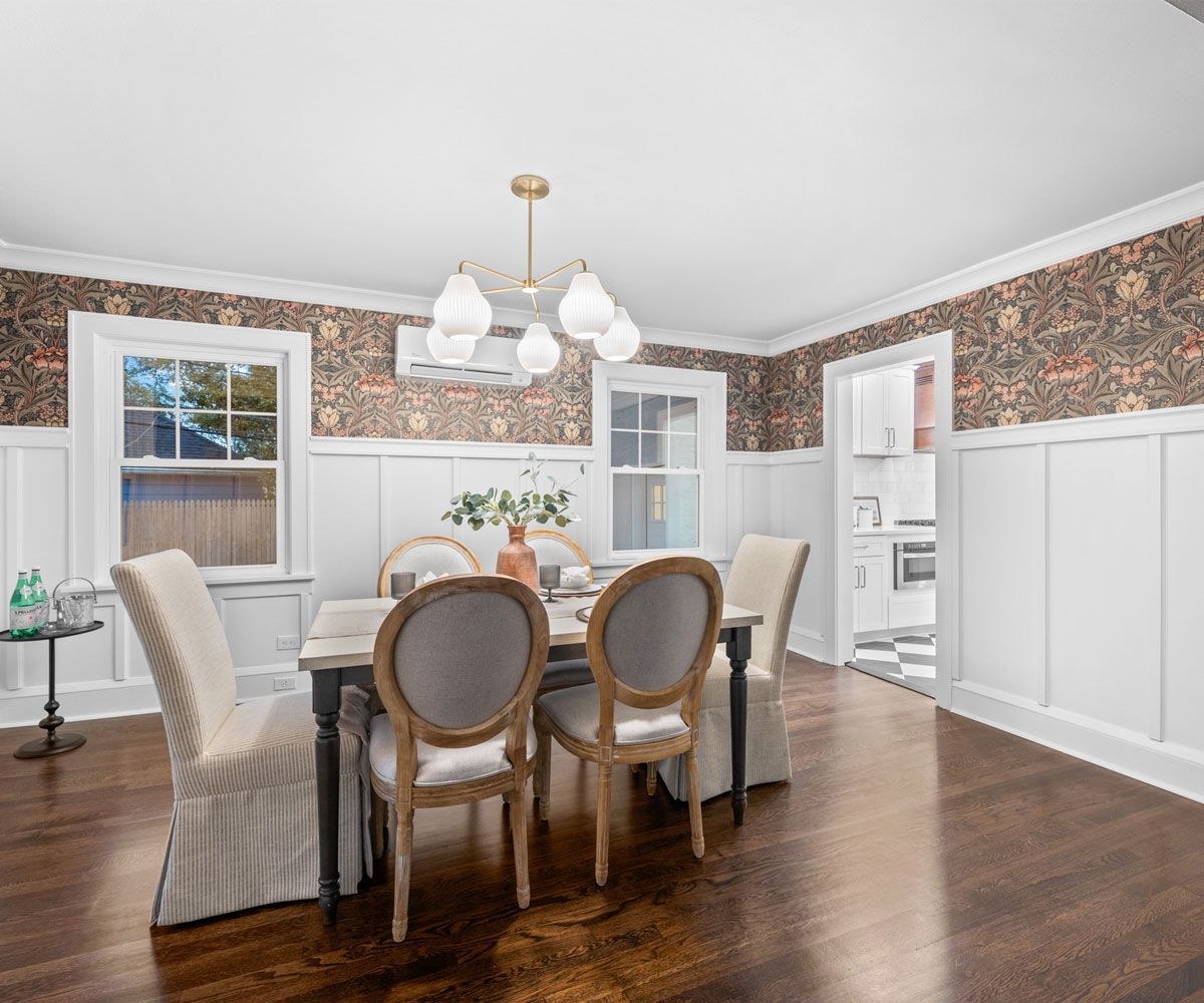 Remodeled dining room of Lorain County, Ohio home being flipped by investor to sell with Ericka Bazzo, trust investor real estate broker at On Target Realty.