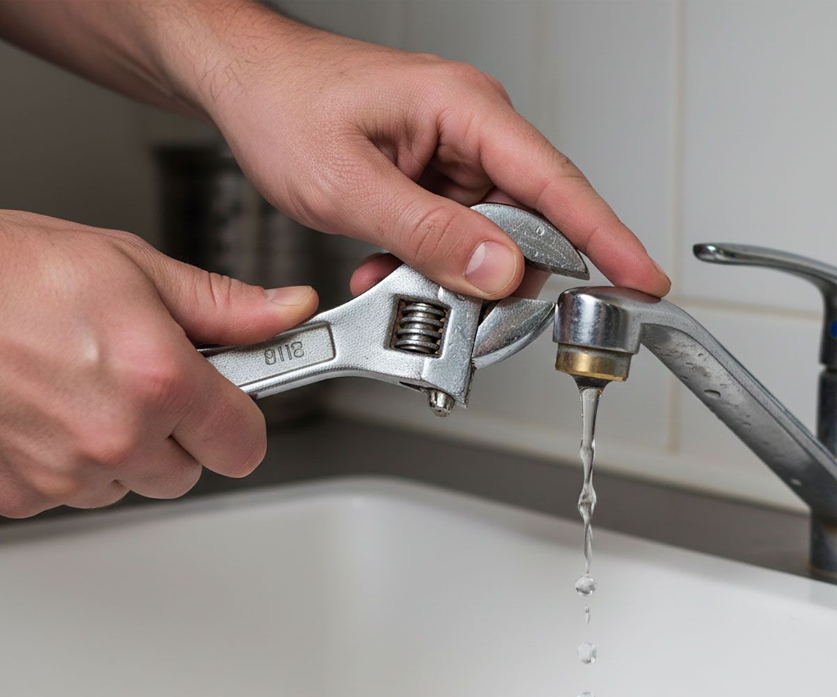 Geauga County, OH man fixing a leaky faucet so that he can prepare his home to sell with trusted and experienced Northeast Ohio realtor, Ericka Bazzo at On Target Realty