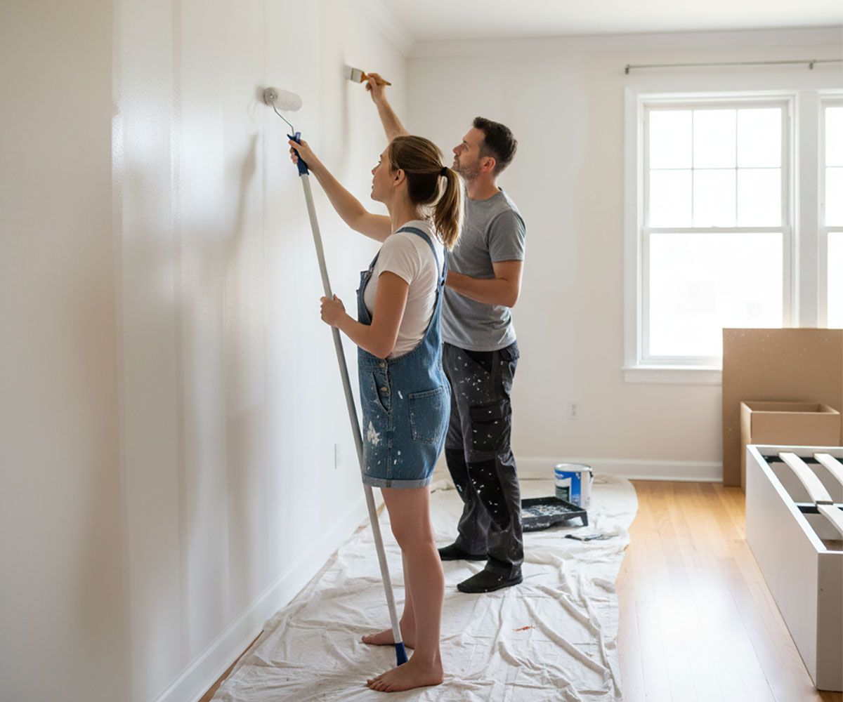 Man and woman painting their Avon, OH home getting it ready to list and sell with Ericka Bazzo at On Target Realty, Northeast Ohio realtor