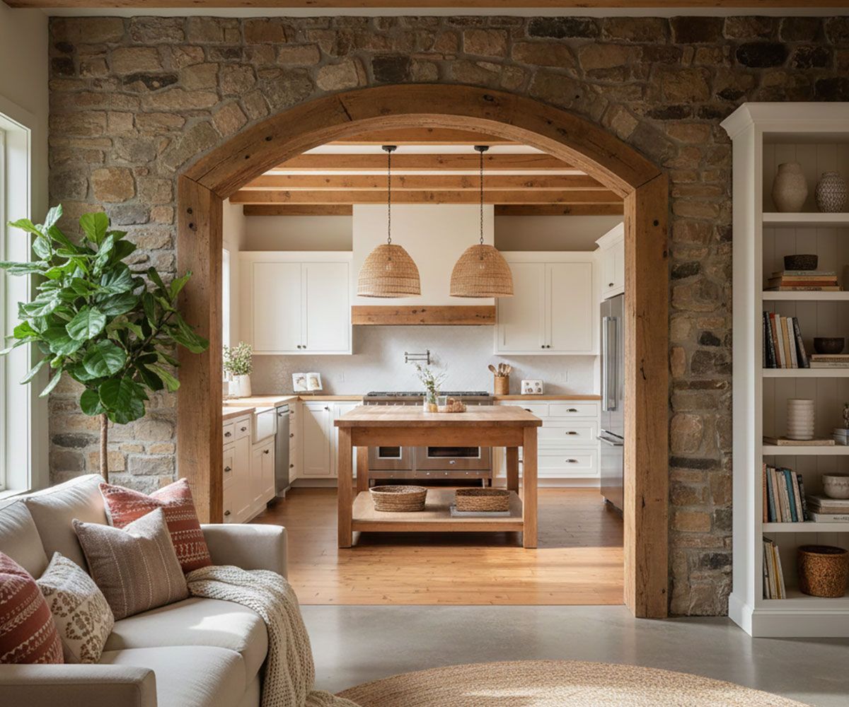 Kitchen stone archway in new Cleveland area suburb home sold to new home buyers by Ericka Bazzo local real estate agent