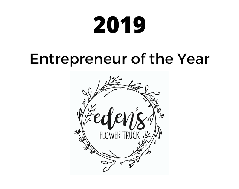 the logo for eden 's flower truck was named entrepreneur of the year in 2019 .