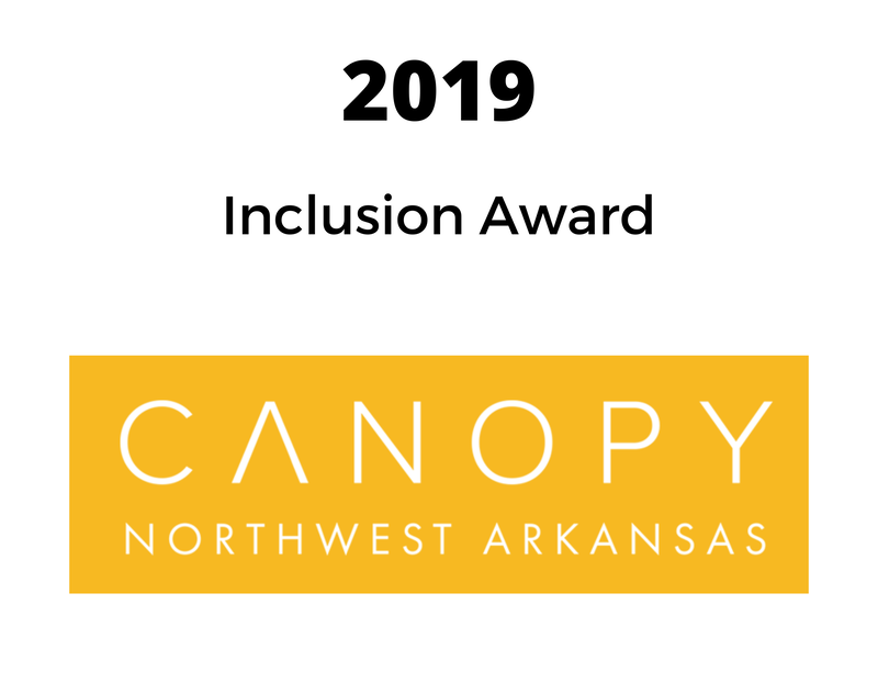 the canopy northwest arkansas inclusion award logo is yellow and white .