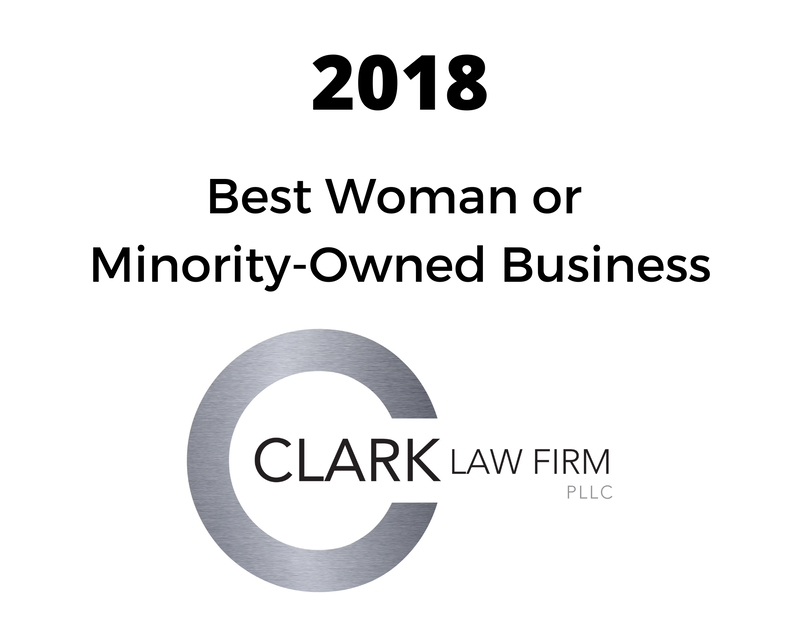 a clark law firm logo that says best woman or minority owned business