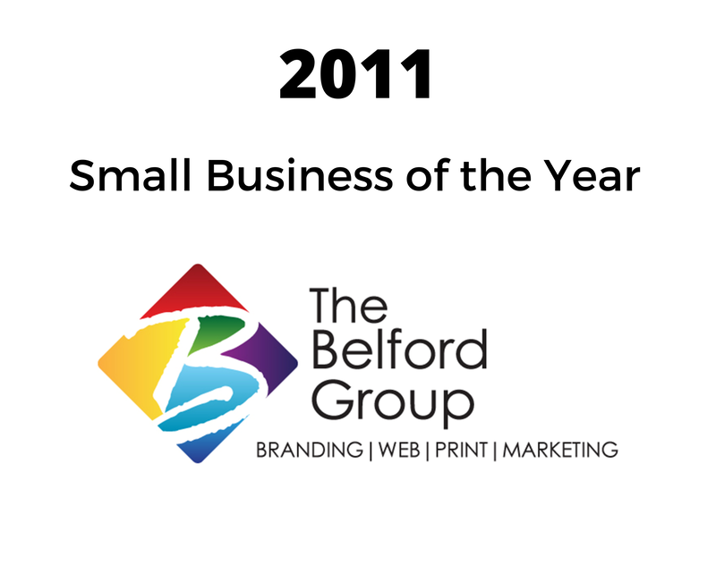 a small business of the year logo for the bedford group