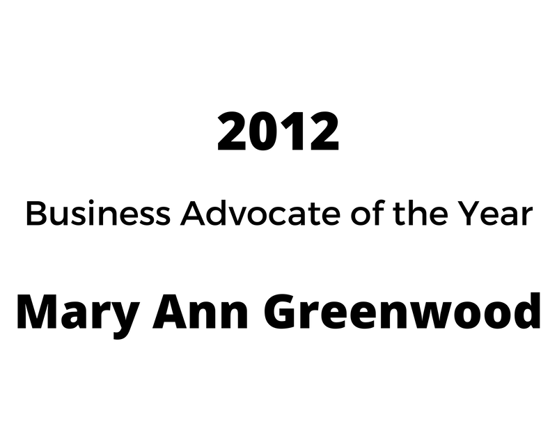 mary ann greenwood was named business advocate of the year in 2012 .