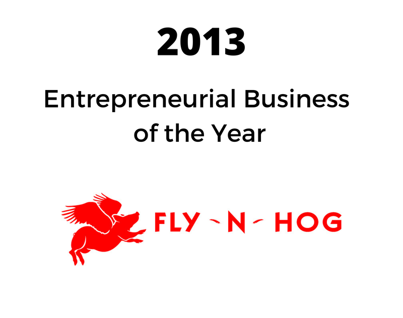 a fly n hog logo is on a white background
