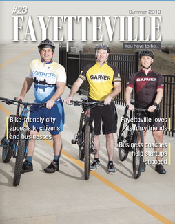 three men are riding bicycles on the cover of a magazine called fayetteville