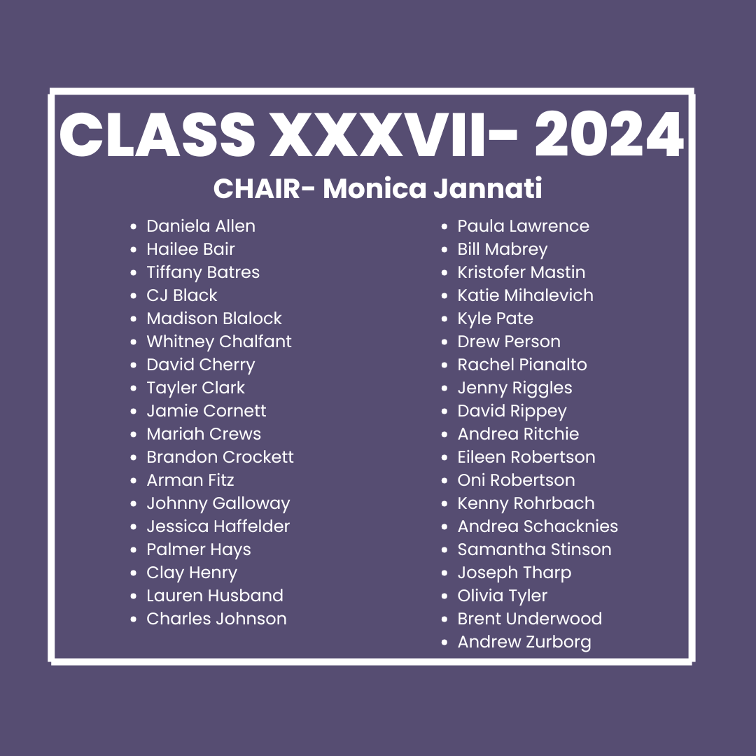 A purple poster for class xxxviii - 2024