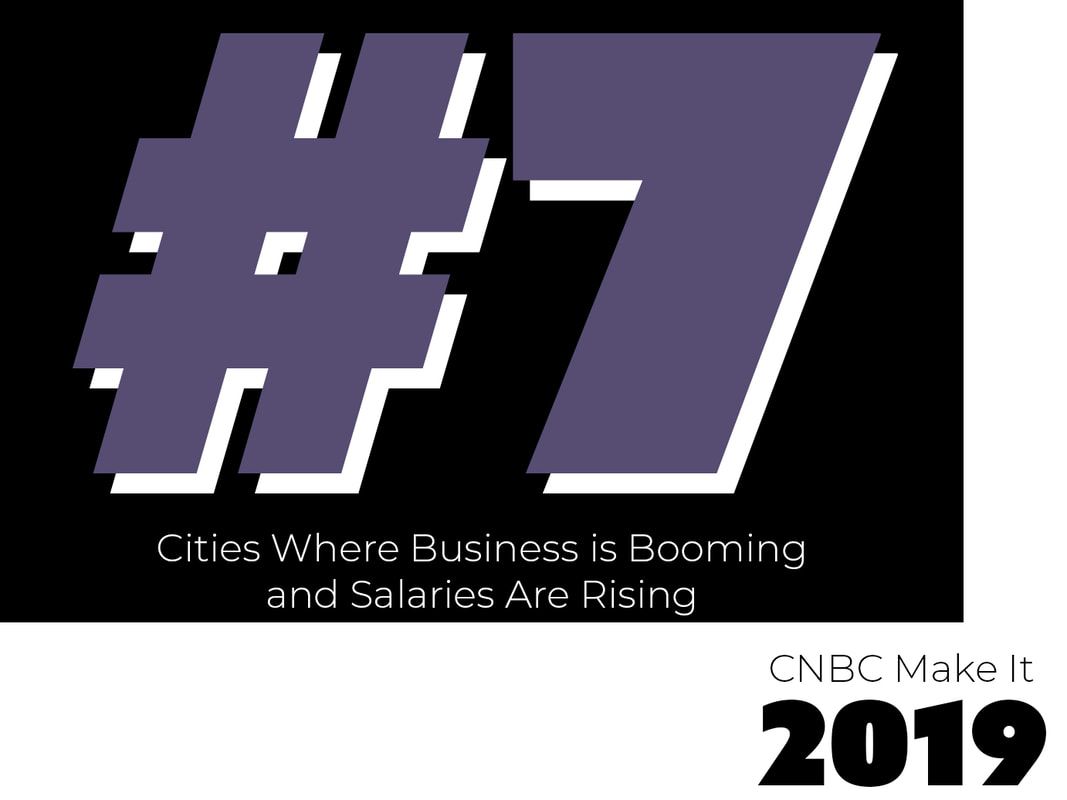a logo for cities where business is booming and salaries are rising