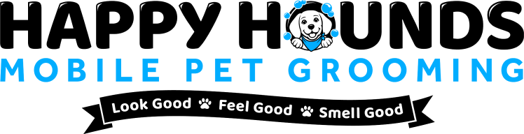 The logo for happy hounds mobile pet grooming