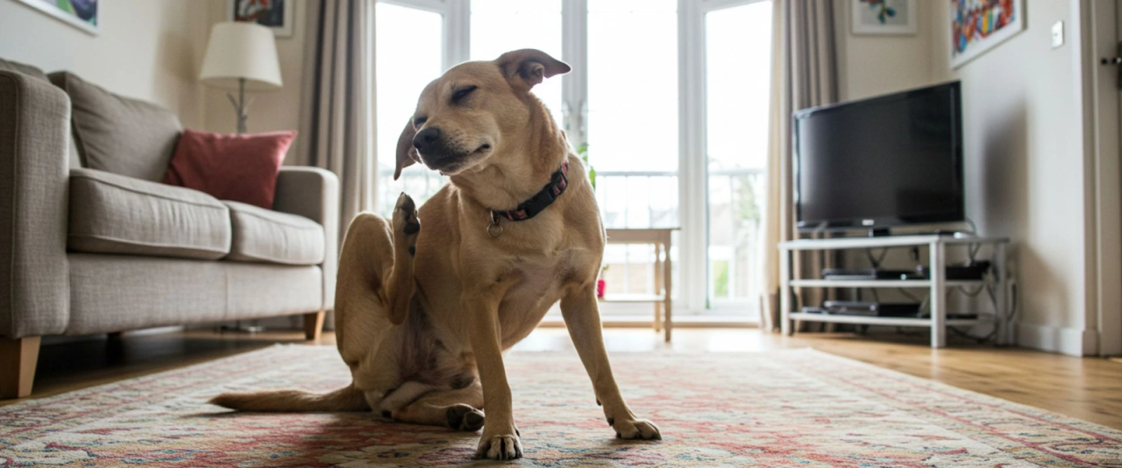 Signs of dog fleas are shown by scratching.