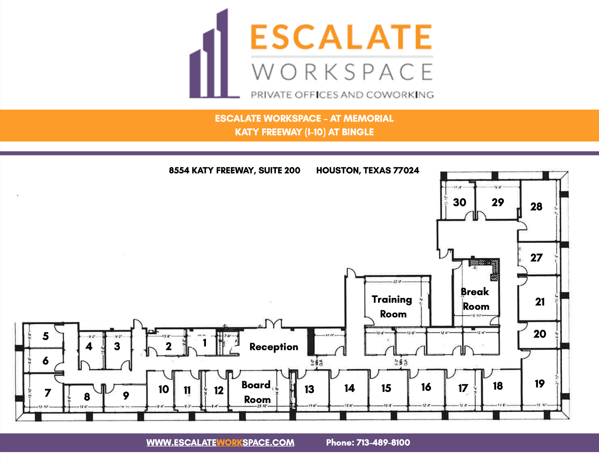 A floor plan of a building for escalate workspace