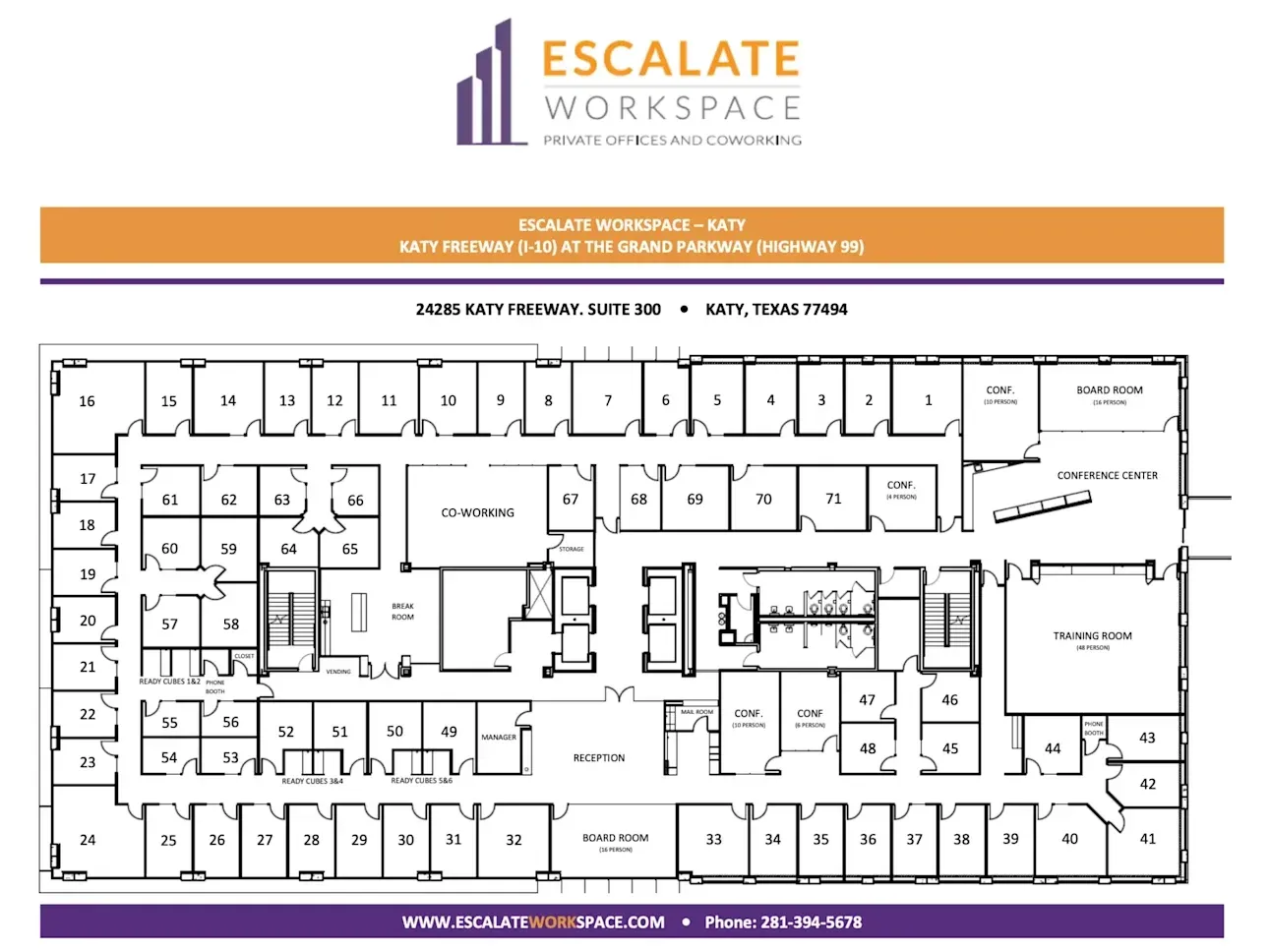 A floor plan of a building for escalate workspace