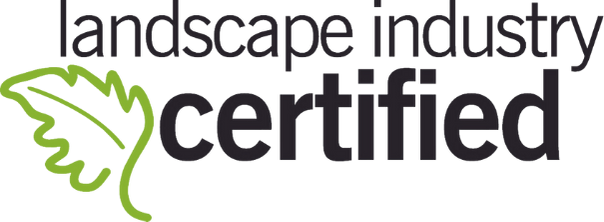 The logo for landscape industry certified has a green leaf on it.