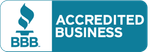 A blue and white sign that says accredited business