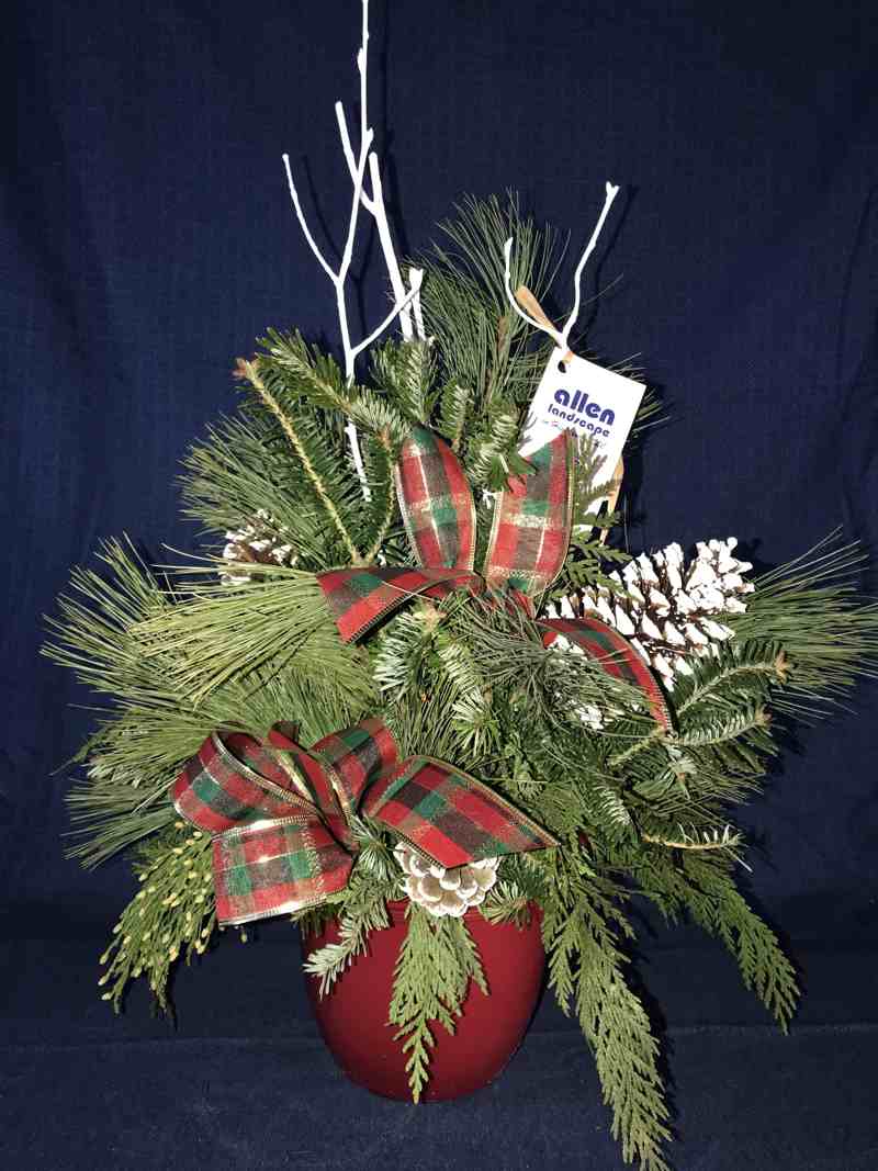 Leaves in Pot with Checkered Ribbon — Highland, IN — Allen Landscape in Highland, LLC