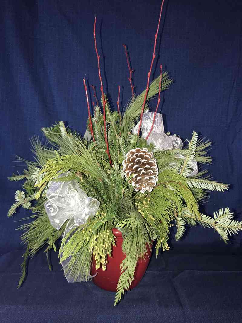 Leaves and Flowers in Red Pot — Highland, IN — Allen Landscape in Highland, LLC