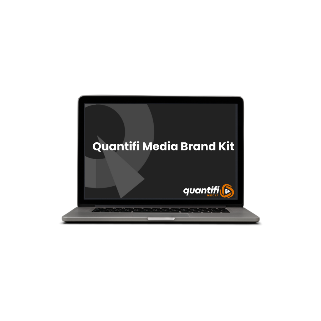 A laptop computer with the words quantifi media brand kit on the screen.