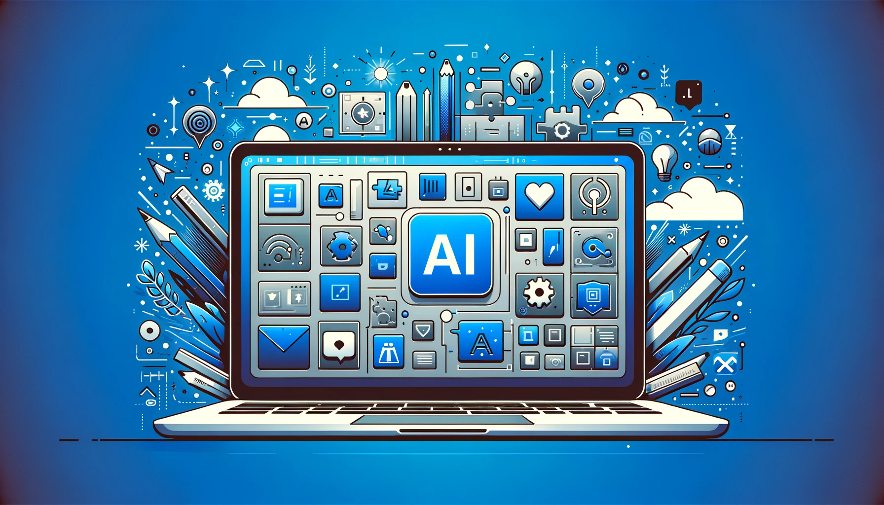 An illustration of a laptop computer with the word ai on the screen.