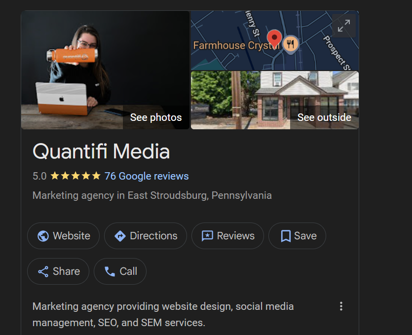 Qunatifi Media's Google Business profile