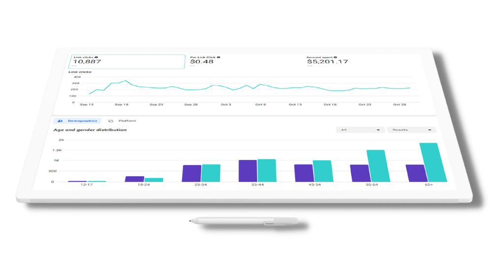 Snapshot of a social media ad performance report, showcasing impressive click-through rates and positive ROI